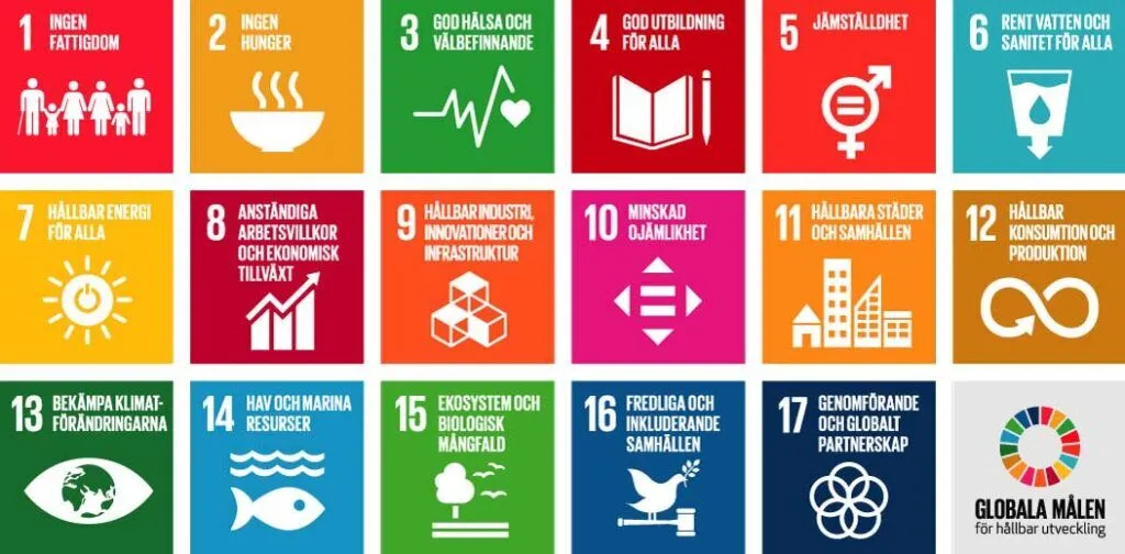 De 17 globala målen inom Agenda 2030 täcker in alla tre dimensionerna av hållbarhet: social, ekonomisk och miljömässig.